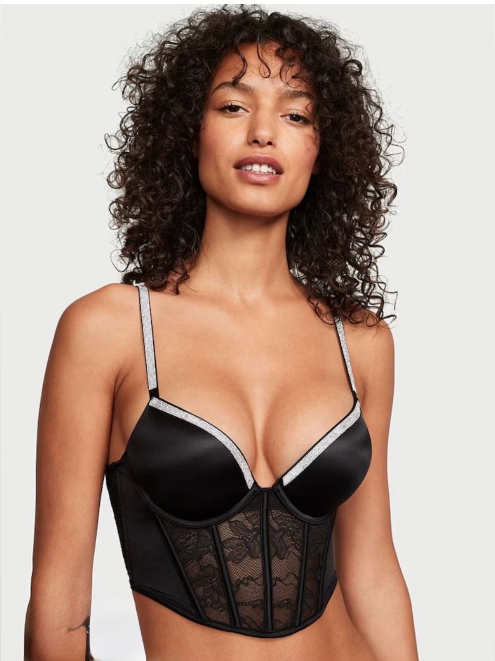 Victoria's Secret Bombshell Black Shine Strap Corset Top 34C